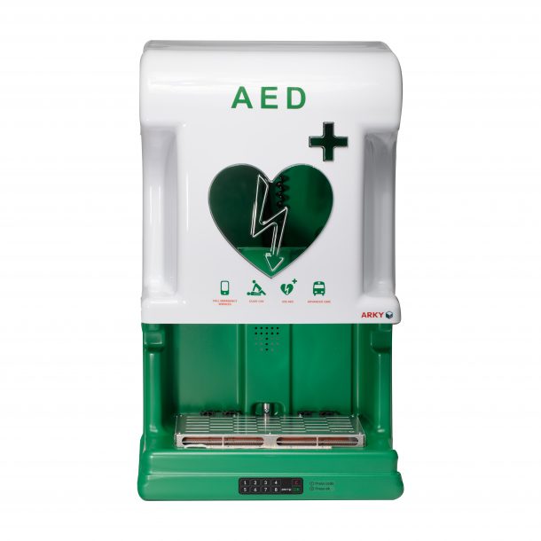 Set de desfibrilador DEA Notfallretter.de® totalmente automático con 10 años de garantía de Schiller Alemania incl. armario exterior CORE